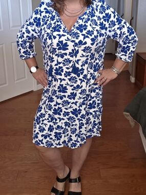 Blue and White Floral Tunic Dress
